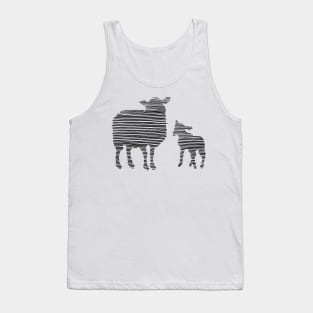 Lamb and Ewe Drawn in Black Horizontal Lines - Sheep Tank Top